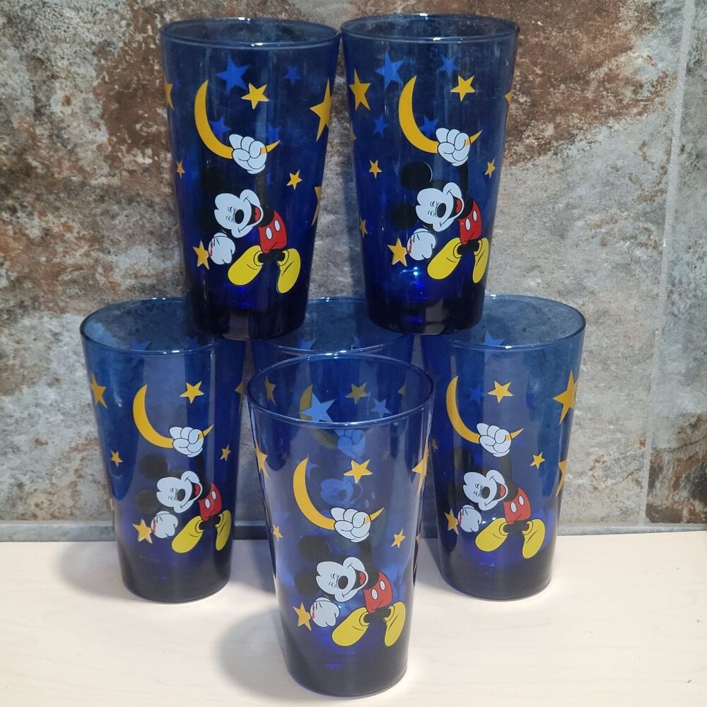Vintage Disney Mickey Mouse Blue Celestial Anchor Hocking Drinking Water Glass S